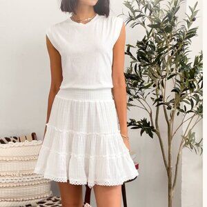 HEARLOOM Rhea Ruffle Tiered Mini Dress, White L NWT